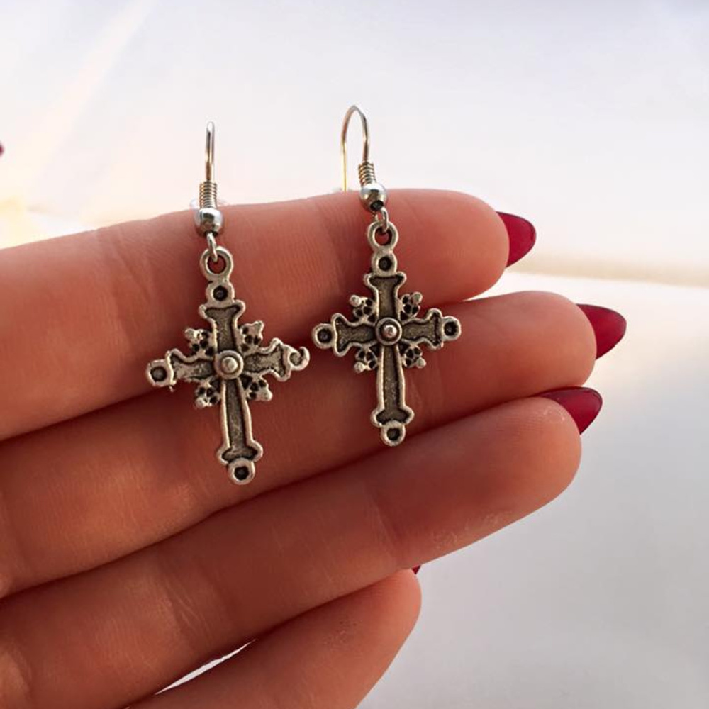Silver Cross Earrings Hypoallergenic Hooks